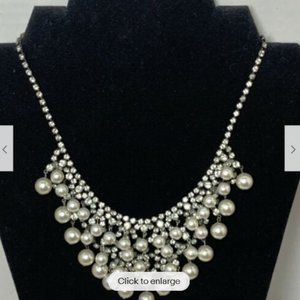 Vintage Prong Set Crystal & Drop Pearl Dangle Charm Necklace